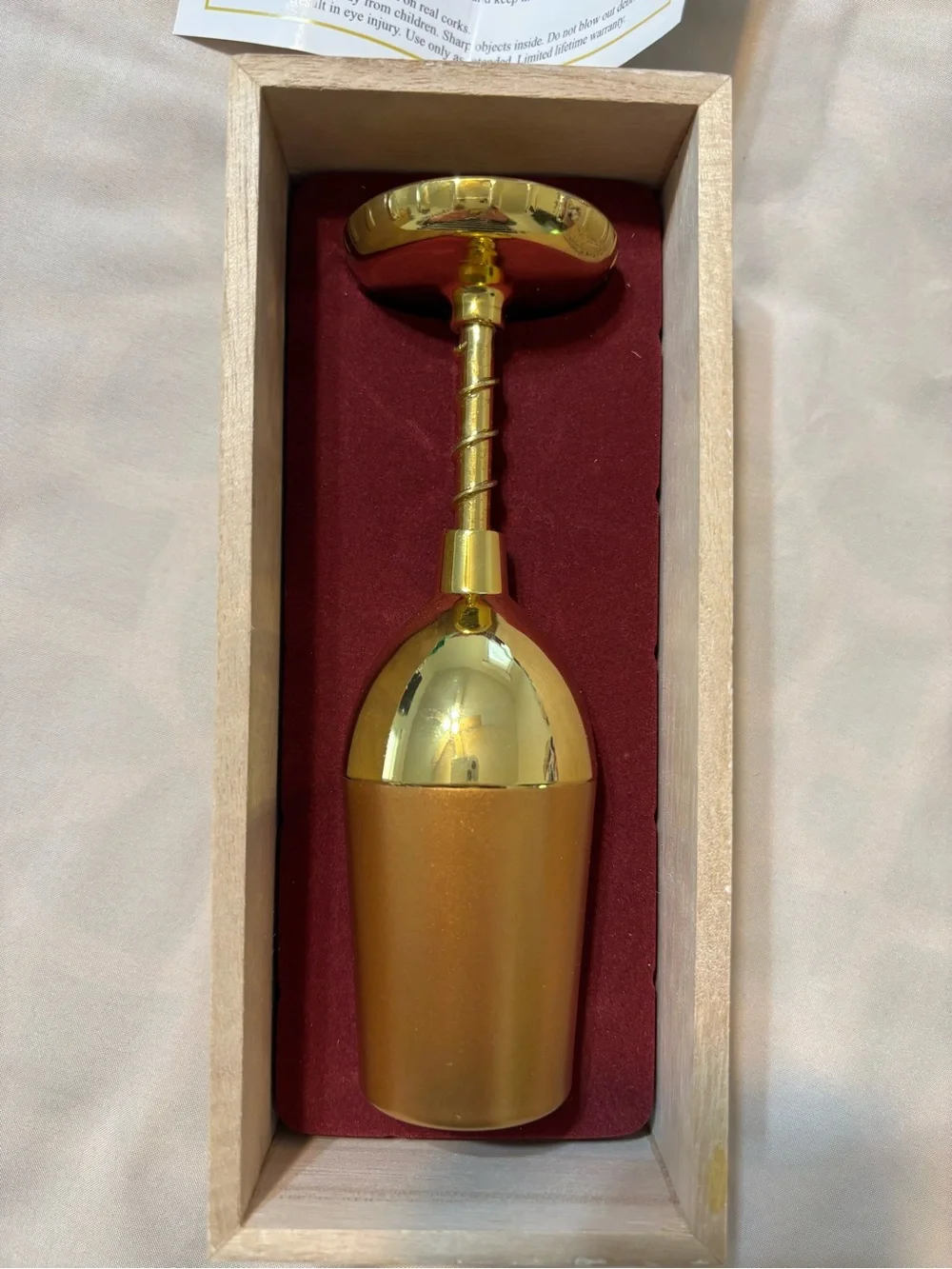 Novelty Corkscrew by La Flute Gold Tone Wine Glass 7”